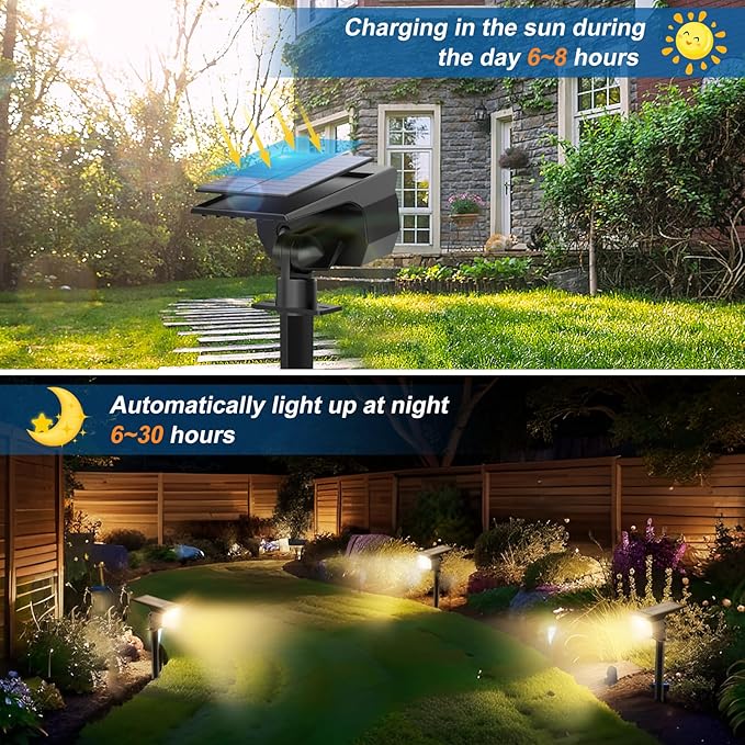 WENATY Solar Spot Lights Outdoor Waterproof IP65, 6 Pack Landscape Spotlights with 46 LEDs, 3 Modes Auto On/Off Solar Powered Flood Lights for Outside Pathway, Yard, Garden, Walkway (Warm White)
