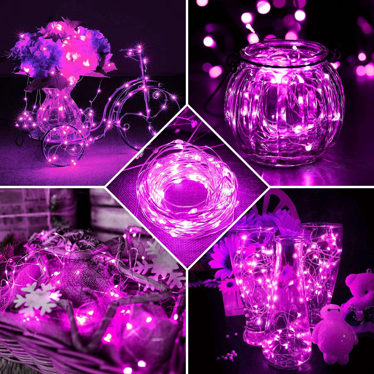chzk 6 Pack Fairy Lights Battery Operated with Remote Timer 8 Lighting Modes,7ft 20 LED Waterproof Mini String Lights for Halloween Christmas Table Centerpieces Bedroom Decorations,Pink