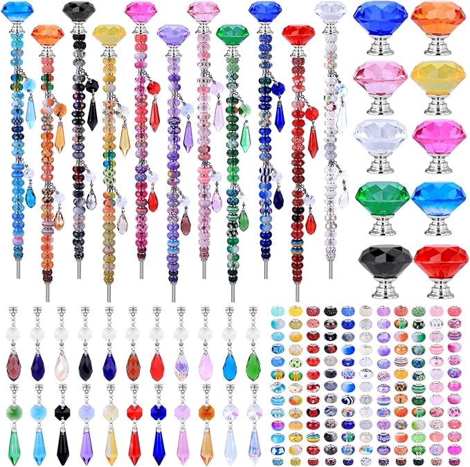 DIY Fairy Wand Garden Stakes Kit, Crystal Beaded Decorative Wands Set, Outdoor Garden Decoration with Assembly Guide (Diamond Top 423 Pcs)