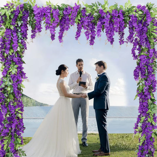 Apeair Wisteria Artificial Flowers Garland, 4Pcs Total 28.8ft Silk Faux Wisteria Vine Kit, Hanging Flower Plant for House Outdoor Garden Ceremony Outside Wedding Arch Floral Decor (4, Purple)
