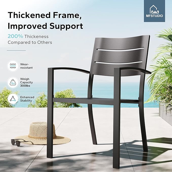 MFSTUDIO Patio Dining Chairs Set of 2, Stackable Metal Outdoor Chairs Set, Outdoor Furniture Dining Chairs for Bistro Balcony Deck Yard