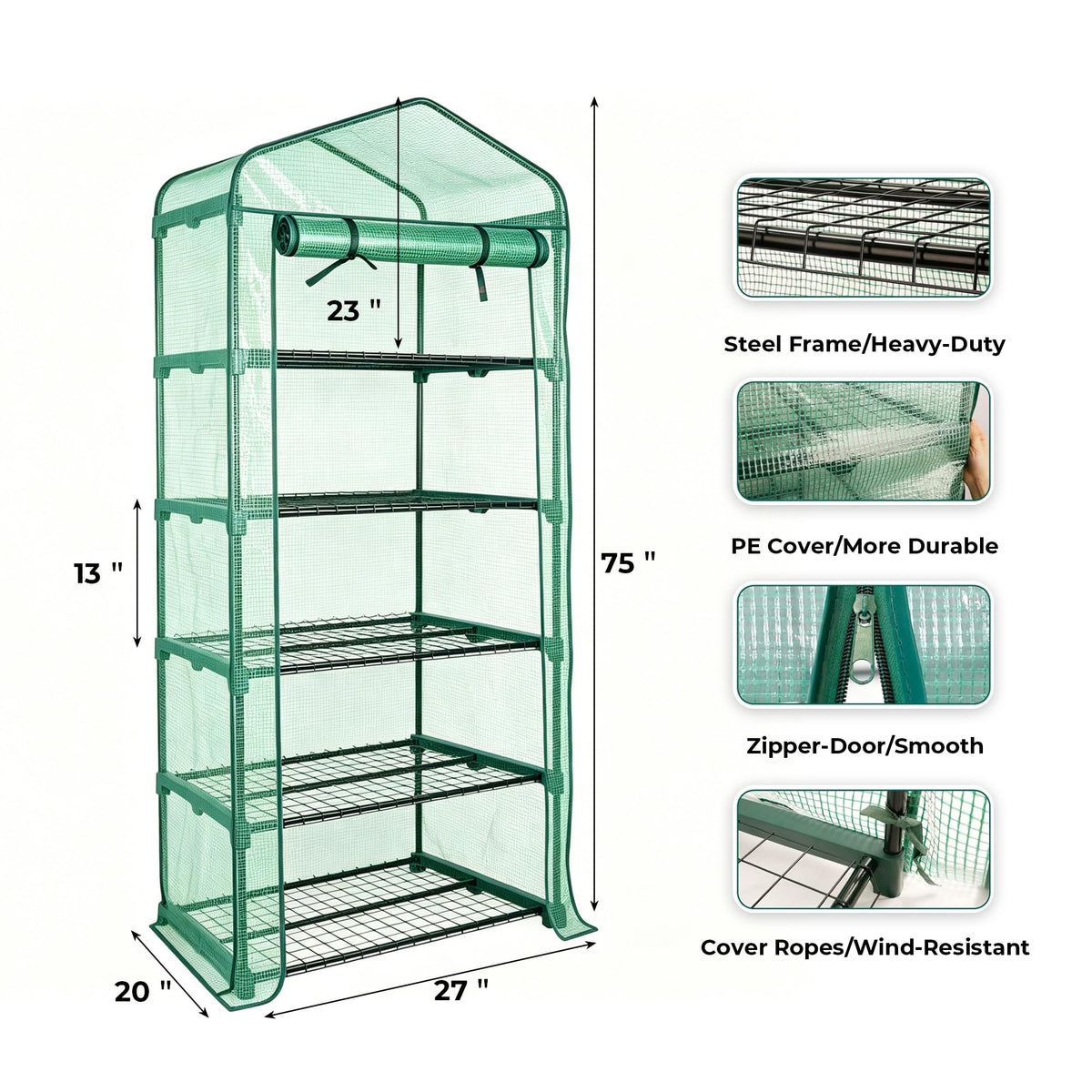 Worth Garden 5 Tier Mini Sun Shade Greenhouse - 75'' H x 27'' L x 19'' W