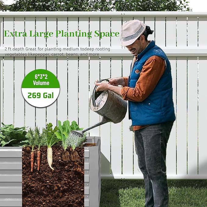 6x3x2 ft Raised Garden Bed, Large Metal Planter Raised Beds, Planters for Outdoor Plants for Vegetables, Flowers, Herbs, Fruits, and Succulents.(4 Pcs)