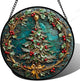 DASTOLL Stained Glass Window Hangings - Red Gold Green Wreath Suncatcher for Door Home Christmas Tree Decoration Sun Catcher Thanksgiving New Year Birthday Gift for Women Men Mom Grandma 15 in