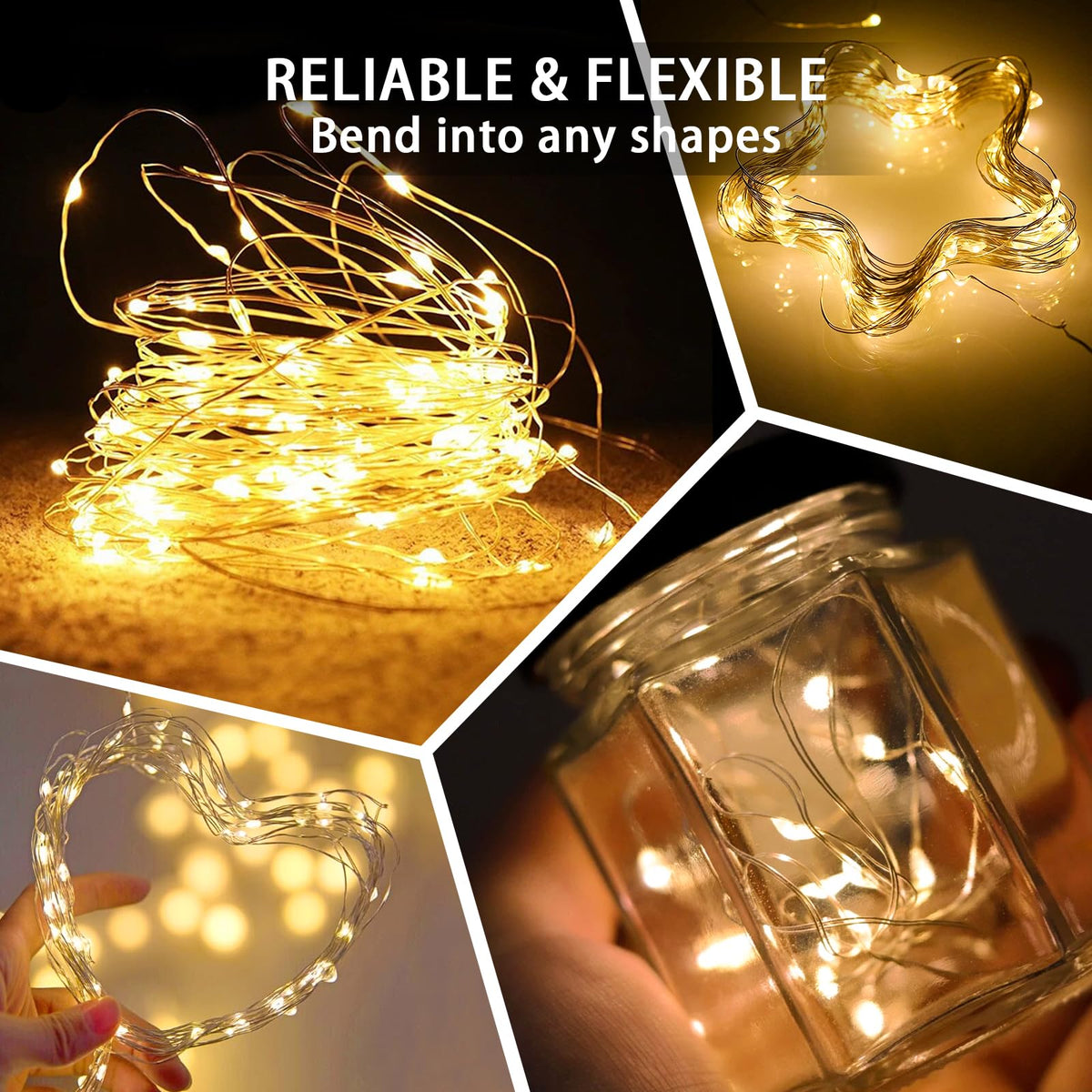 chzk 100 Pack Fairy Lights 7Ft 20 LED Twinkle String Lights 3 Modes Battery Operated Waterproof Firefly Starry for Mason Jar Wedding Birthday Party Table Centerpieces Bedroom Christmas,Warm White