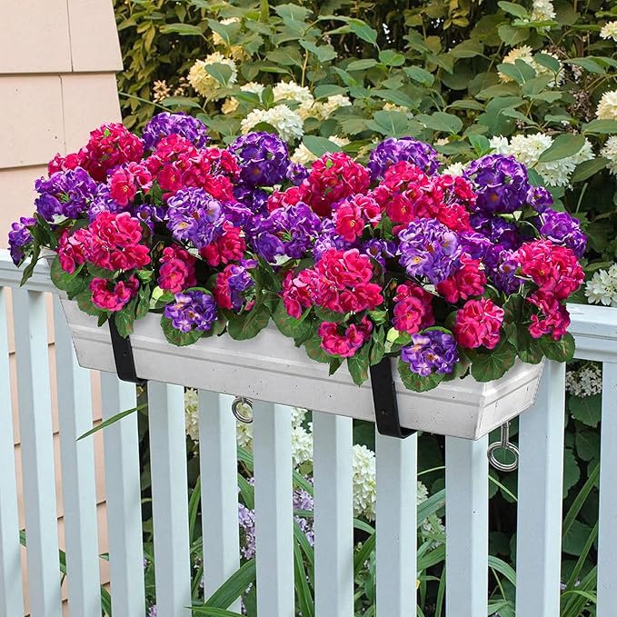 Artificial Geranium Fake Flowers for Outdoors Decoration, 6 Bundles Silk Geraniums Flower UV Resistant Look Real Faux Plants for Front Door Garden Porch Planter Patio Balcony Yard Indoor Home, Mix