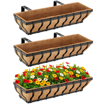 VOXOR Railing Planter Boxes, Heavy Duty Window Box Planters, Adjustable Balcony Planters for Railing Hanging, with Coco Liner for Deck, Porch, and Patio Gardening (3 Pack, 30 Inch)