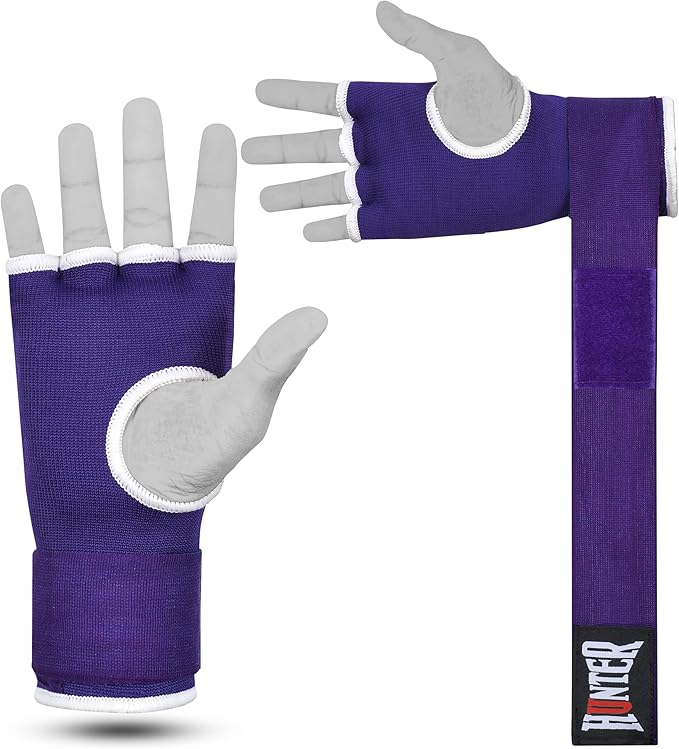 HUNTER Gel Padded Inner Gloves with Hand Wraps for Boxing, Quick Elastic Training Wraps for Men & Women, Muay Thai MMA Kickboxing Martial Arts Knuckle Wrist Protector (Pair)