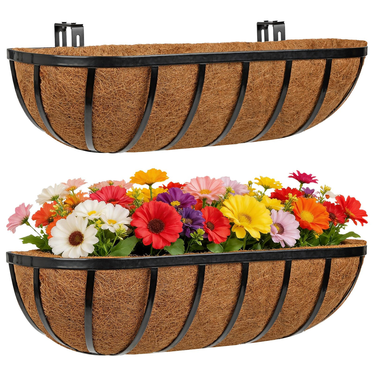 24 Inch Railing Planter Boxes with Coco Liner for Hanging Outdoor Plants