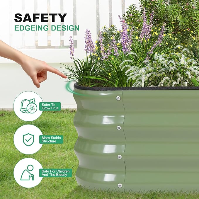 1MORE Raised Garden Bed -4X2X1 Galvanized Planter Box for Outdoor Gardening,3 in 1 Modular Raised Bed Kit with Protective Tape, Gloves for Herb，Ideal for Vegetables and Plants.Green-1Pcak