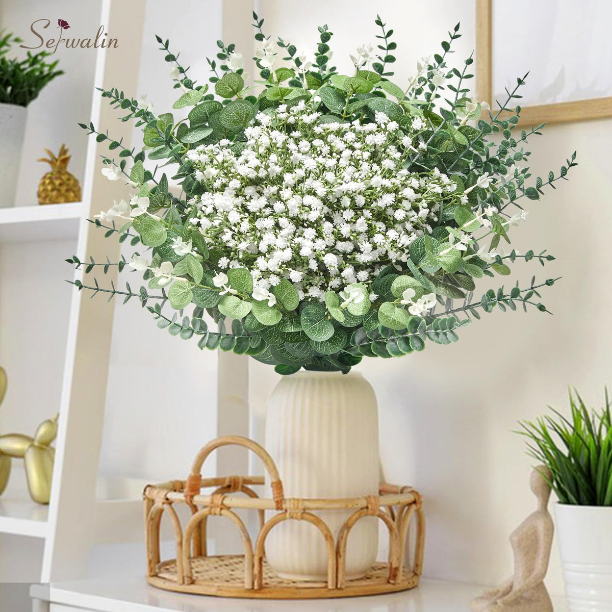 Serwalin 200PCS Mixed Eucalyptus Stems with Baby's Breath Greenery