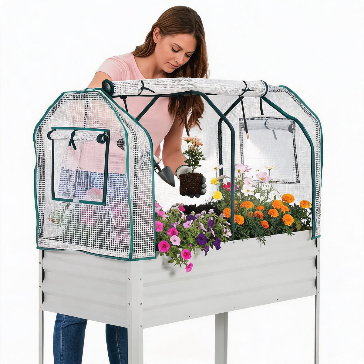 Garvee 48×24×55in Large Metal Raised Garden Bed with Legs and Cover 3Spray