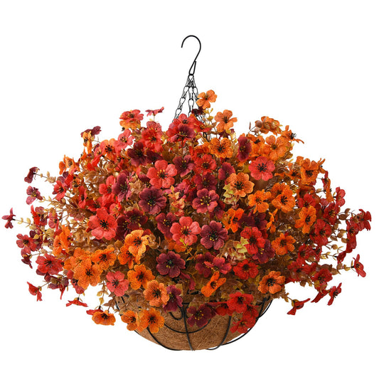 Artificial Fall Hanging Flowers Basket, UV Resistant Mums for Outdoors