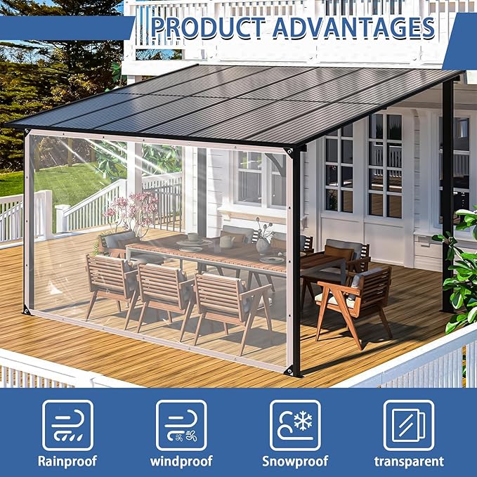 Clear Tarp Waterproof with Grommets 7x8ft,Transparent Tarpaulin Large (Small),Heavy Duty PVC Vinyl Tarps Cover for Outdoor/Camping/Plant/Garden/Chicken Coop