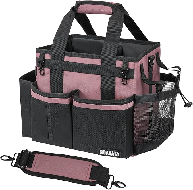 Compact Wearable Cleaning Caddy, Small Cleaning Caddy Supplies Organizer with Handle & Shoulder Straps for Housekeepers, Under Sink & Car Cleaning Tool Organizers Bag (LotusPink)