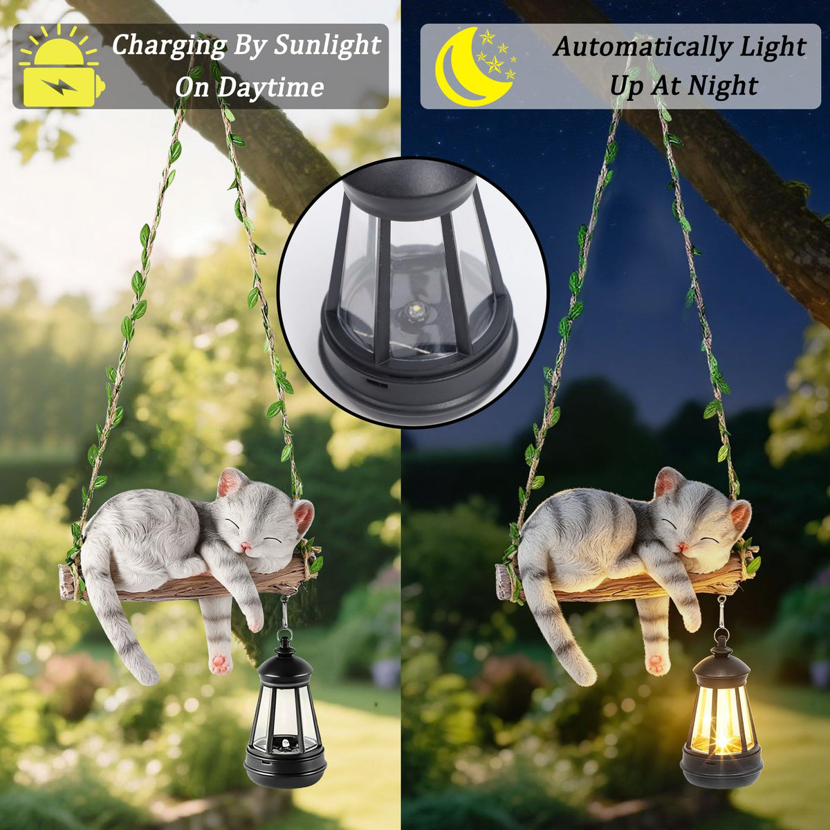 ZaaYee Solar Lighted Garden Outdoor Statue, Hanging Swing Lying Style
