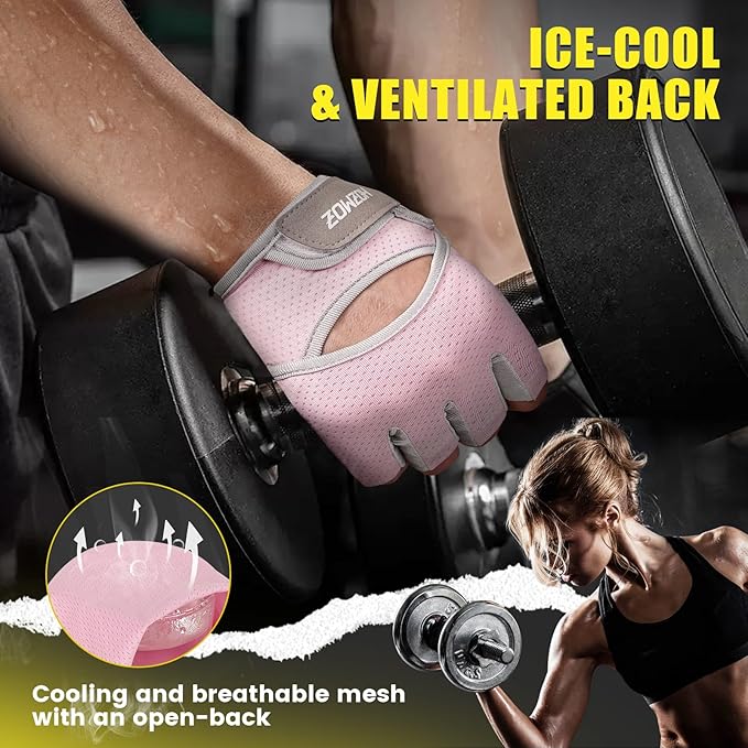 Ventilated Weight Lifting Gloves, Thick Padded Workout Gym Gloves with Full Palm Protection & Grip & Shock Absorption for Women & Men's Fitness Exercise Training