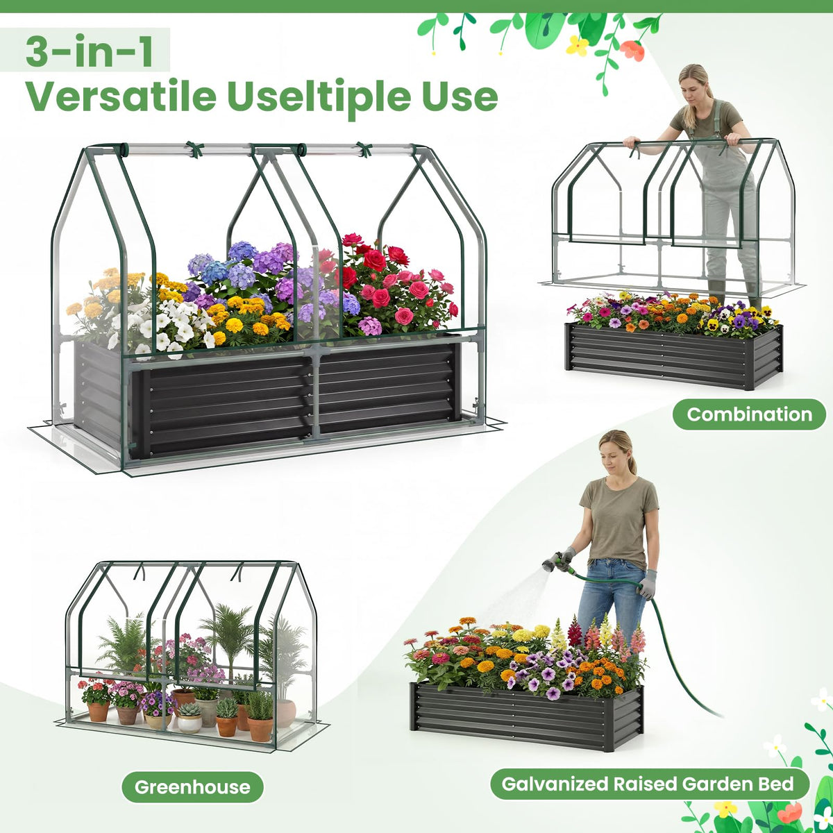 HAPPYGRILL 4 x 2 x 3 FT Galvanized Raised Garden Bed with Cover