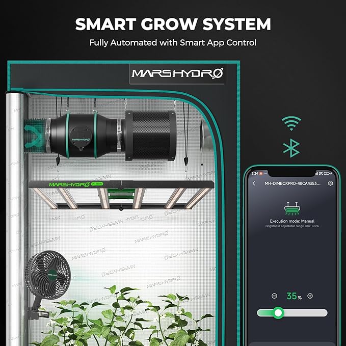 Mars Hydro 4x4 Smart Grow Tent Kit Complete System with Smart Controller 43,480W FC-E4800 Dimmable Light 2646Pcs LED,48"x48"x80" 1680D High Reflective Mylar,6inch Smart WiFi Control Ventilation Kit