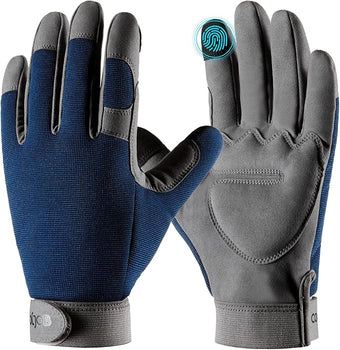 COOLJOB Thorn Proof Garden Gloves with Touchscreen Fingers for Men, Rose Pruning Work Gloves with Palm Cushion for Gardener, Farmer and Landscaper (Navy 1 Pair Medium)