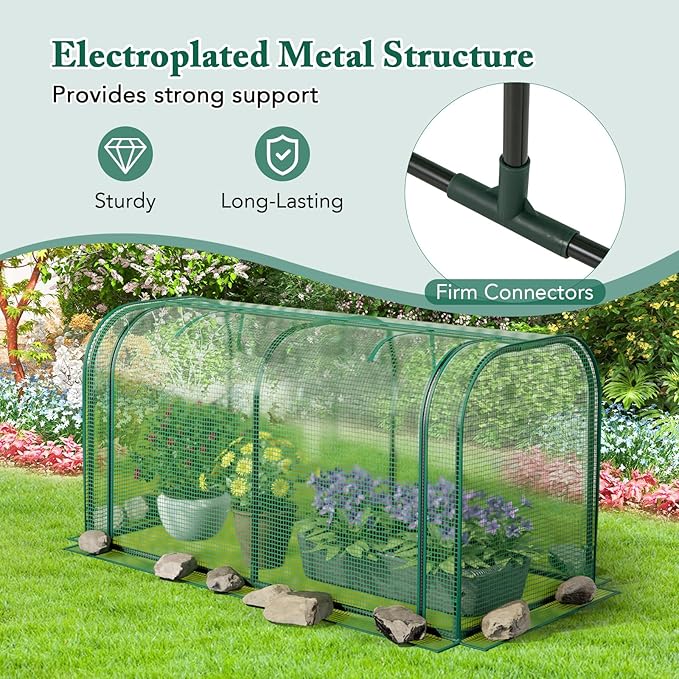 Toolsempire Raised Garden Bed with Greenhouse, Waterproof Sun-Protective Green House with Roll-Up Door & Electroplated Metal Frame, Fir Wood Elevated Planter Box with Drainage Holes(Green+Natural)