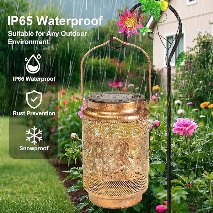 Gifts for Mom, Mom Gift Solar Lanterns Outdoor, Mother Birthday Gift from Daughter Son, Metal Solar Hanging Hummingbird Lights with Shepherd Hook for Outside Garden Yard Patio Pathway (2 Pack)