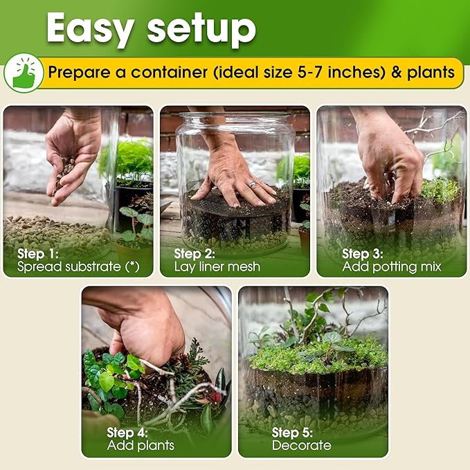 DUSPRO Recycle Terrarium Kit, Include Potting Soil, Pumice, Zeolite, Green Moss, Sphagnum Moss, Decorative Stone, Mesh, Tools, DIY Terrarium Kit for Kids, Air Plant, Succulent