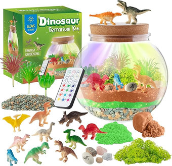 Dinosaur Light-Up Terrarium Kit for Kids - LED Night Light Birthday Gift for Boys Ages 4 5 6 7 8-12 Year Old - Dinosaur Toys for Boys - DIY Arts and Crafts Kit for Kids