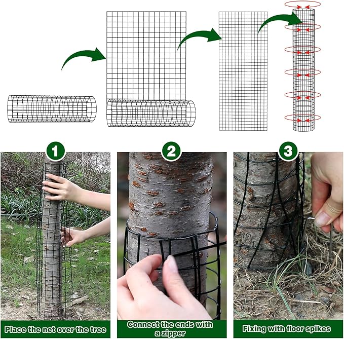 8 Pcs Metal Tree Trunk Protector Guard, 48" Mesh Tree Guards Trunk Protector with Zip Ties, Glove & Metal Stake, Tree Protector from Deer, Protect Bark & Saplings from Mower, Deer & Other Animals