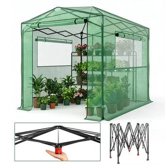 Outvita 6x8ft Greenhouse, Instant Walk-in Pop Up Tent Greenhouse for Indoor Outdoor Gardening Easy Setup Shelter with Roll-up Zipper Entry Doors and Windows