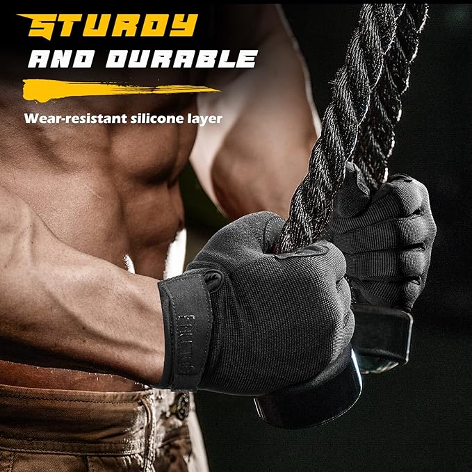 FREETOO Full-Finger Workout Gloves for Men, Padded Gym Gloves with Excellent Grip and Palm Protection
