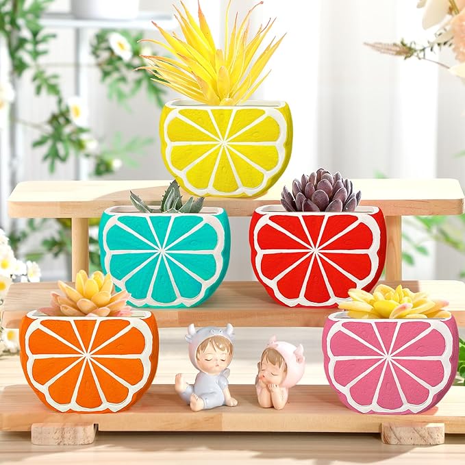 Pasimy 6 Set Ceramics to Paint DIY Ceramic Succulent Planter Pots Paint Your Own Flower Pots Craft Kit Unpainted Bisque Flowerpot with Brush Palette for Family Activity Holiday Gifts(Orange)