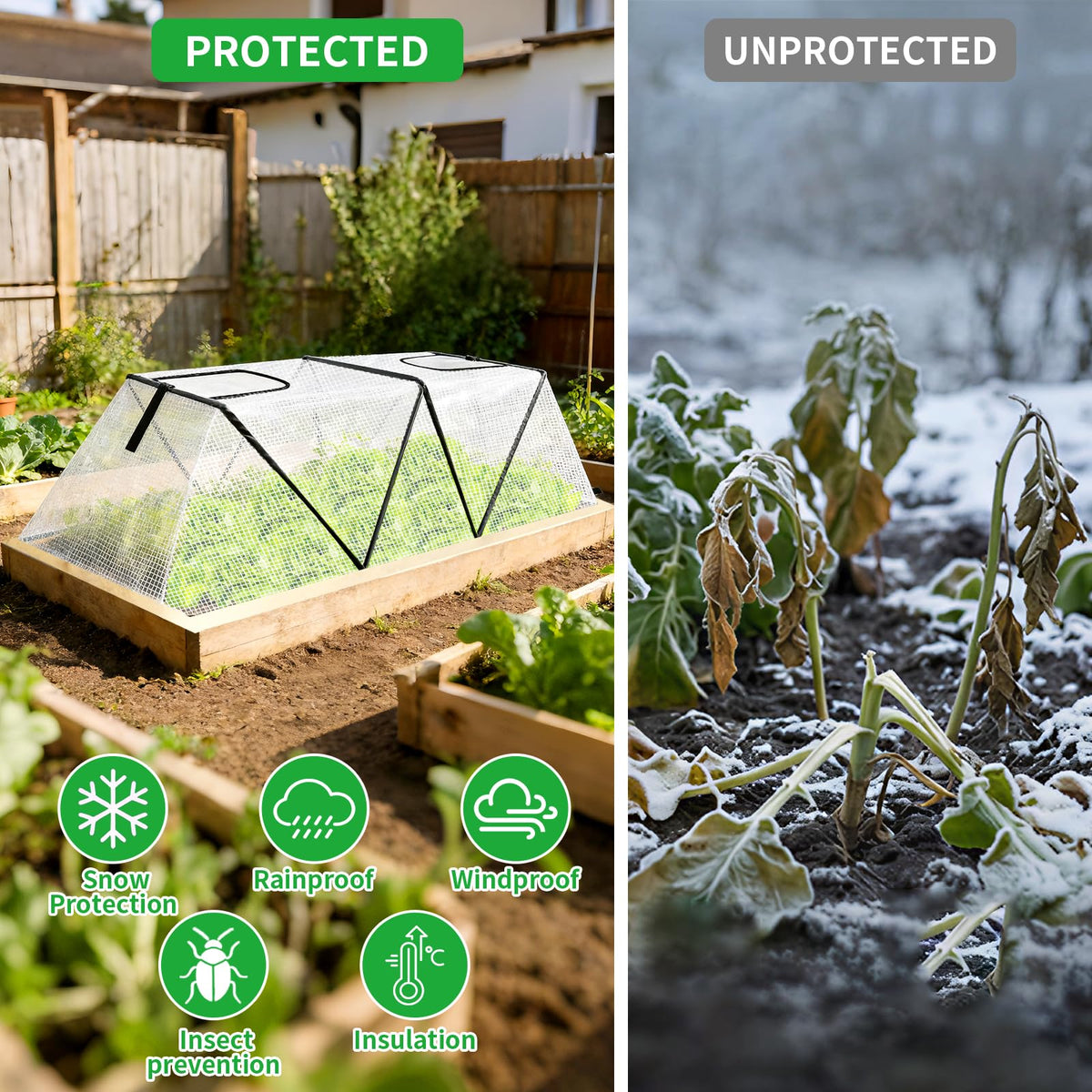 2 Pack Foldable Plant Covers Freeze Protection, Two Dual Layer Skylights