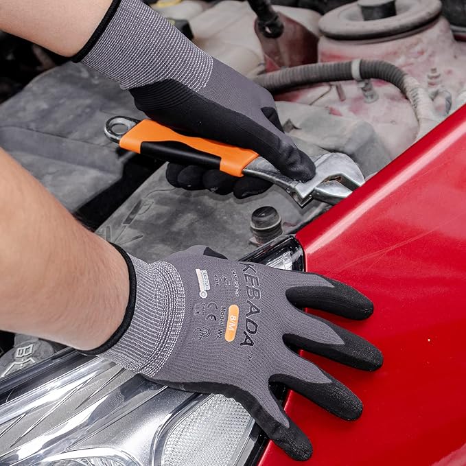 Kebada W2 Safety Work Gloves, Micro-Foam Nitrile Coated Gloves, Touchscreen,Ideal for Package Handling, Gardening, Construction, 1 Pair Medium