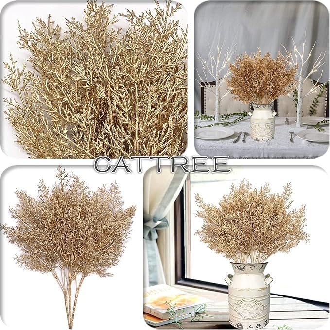 Gold Antlers Grass Artificial Plants Christmas Decoration, Faux Golden Twig Branches Plastic Fake Branch Plant for Xmas Party Home Garden Indoor Outdoor Wedding Table Centerpiece DIY Decor - 3 Pack