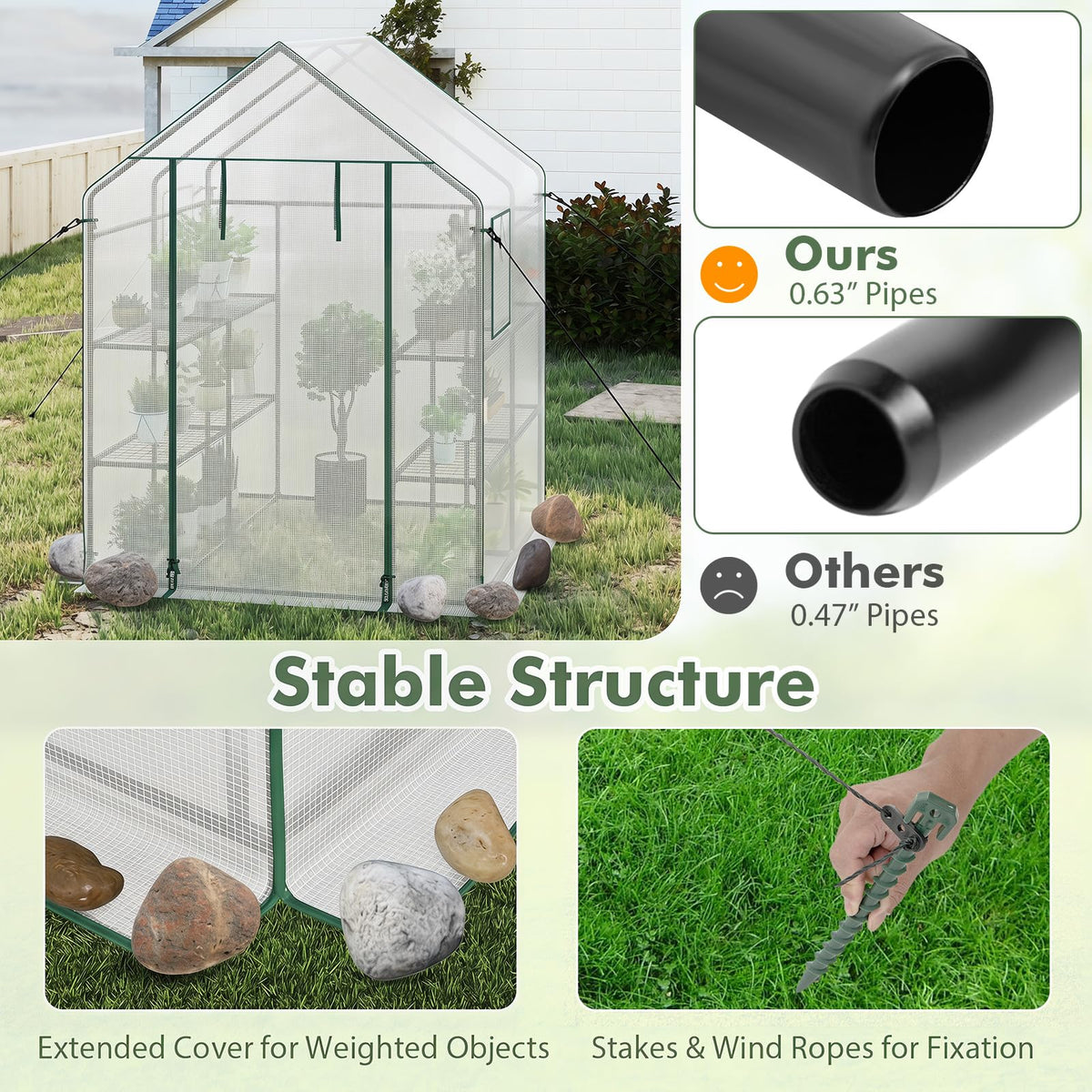 Happygrill Greenhouses for Outdoors, Portable Greenhouse with PE Cover