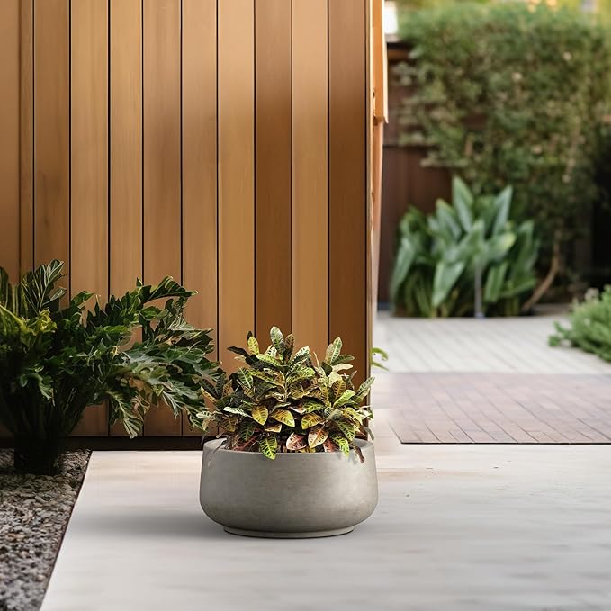 Kante 13.4" Dia Round Curvy Concrete Planter, Large Plant Pots with Drainage Hole and Rubber Plug for Indoor Outdoor Plants, Flower Pot for Home Garden Patio Porch, Weathered Concrete