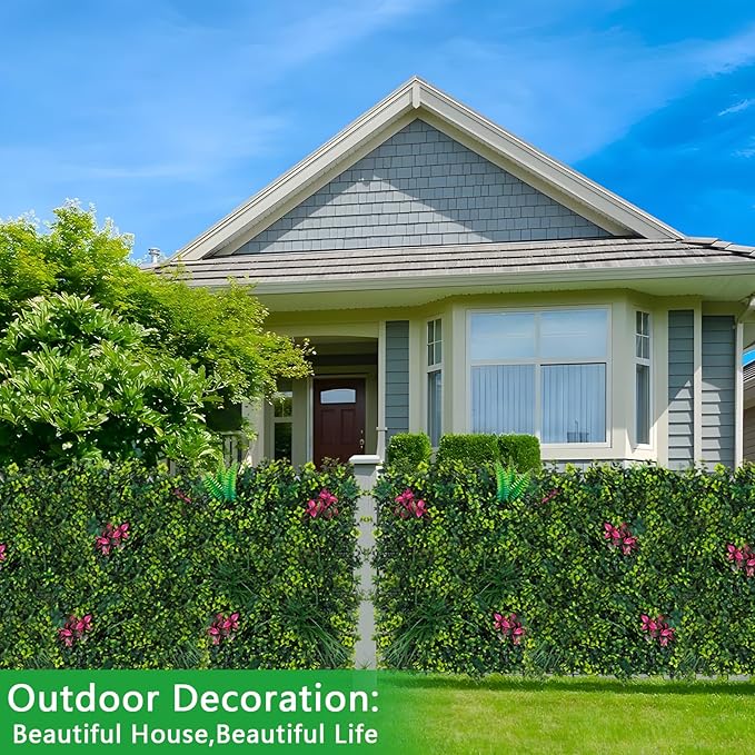 Yangrass Artificial Boxwood Wall Panels, 20''x20'' 12pcs Grass Wall Panels with Mint Plant Leaves, Greenery Backdrop Privacy Screen with UV Protection, Green Grass Wall for Garden Indoor Outdoor Decor