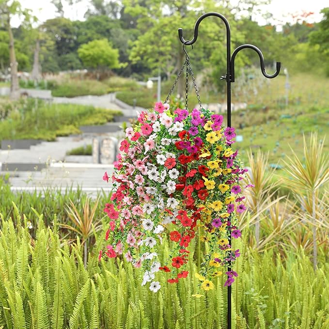 Playieer Artificial Hanging Flowers for Outdoors Faux Plants for Spring Summer Decoration,6 Bundles UV Resistant Realistic Silk Flowers Indoor Outside Garden Porch Patio Balcony Yard Farmhouse