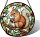 Stained Glass Window Hanging, Squirrel on a Branch Suncatcher Diamond Glass Panel Animal Sun Catchers Decor for Birthday for Women, Men, Wife, Aunt, and Mom 6.3 in