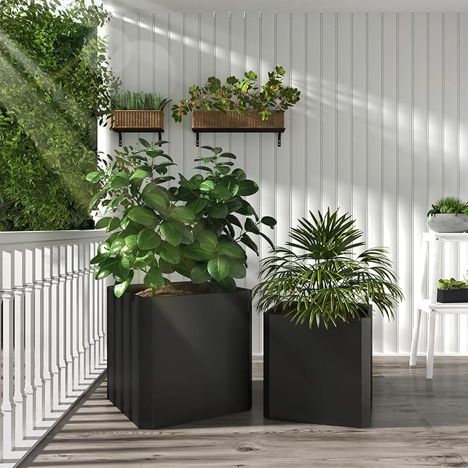 Steel Planter Box-24"x24"x24"-Large Square Planter Box-Outdoor Indoor-Cube Steel Planter Heavy Duty Black Metal Planter Flower Pot Commercial Residential for Home Garden Porch Hotel Patio
