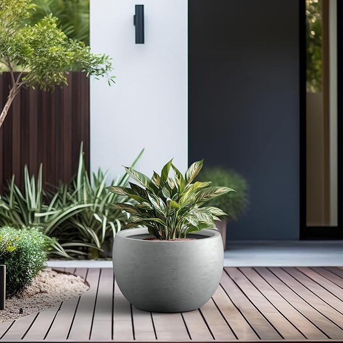 Kante 19.9" Dia Round Concrete Planter, Outdoor/Indoor Large Bowl Plant Pots with Drainage Hole and Rubber Plug for Garden Patio Balcony Home, Natural Concrete