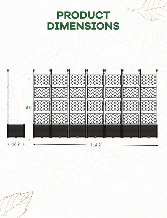Patikuin 7-Section Sturdy Weather-Resistant Raised Garden Bed with Metal Trellis, Vertical Modular Planter Box & Privacy Screen for Climbing Plants, Vegetables, Flowers
