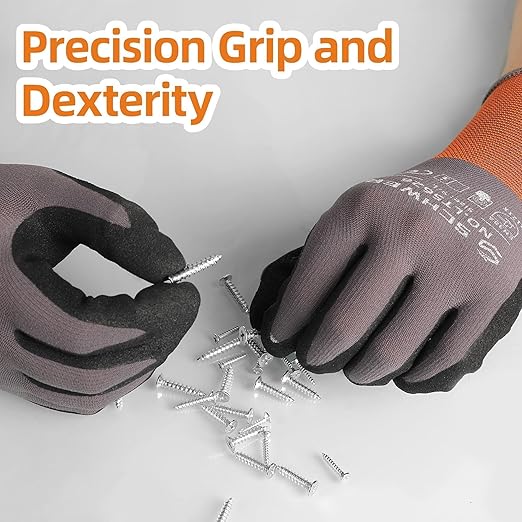 Schwer 6 Pairs Safety Work Gloves Sandy Nitrile Coated LT5626, Max Abrasion Resistant Heavy Duty Working Gloves with Grip for Men Women, Touch-Screen, for General Use, Mechanic, Construction, S