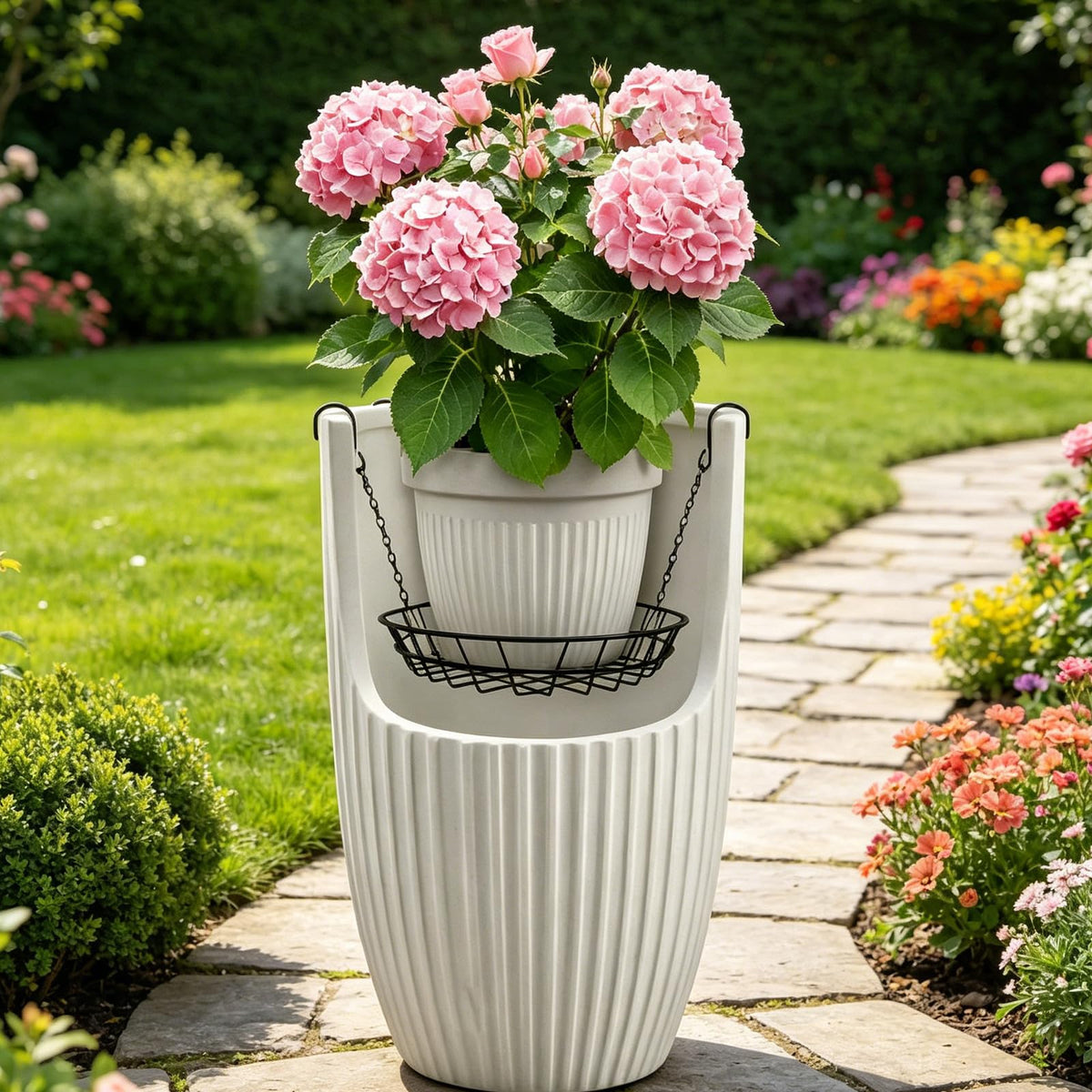 KICHOUSE 2 Sets Adjustable Plant Risers for Inside Pots, 12-18 inch Planter Stand Inserts Holder for Tall Planters Large Pots, Hanging Flowerpot Filler to Reduce Soil