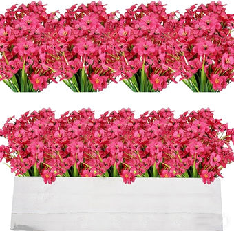 AmyHomie 20 Bundles Artificial Flowers for Outdoor Outside Spring Summer Decoration UV Resistant Faux Flowers No Fade Fake Plastic Plants Garden Porch Window Box Decorating (Fuchsia)