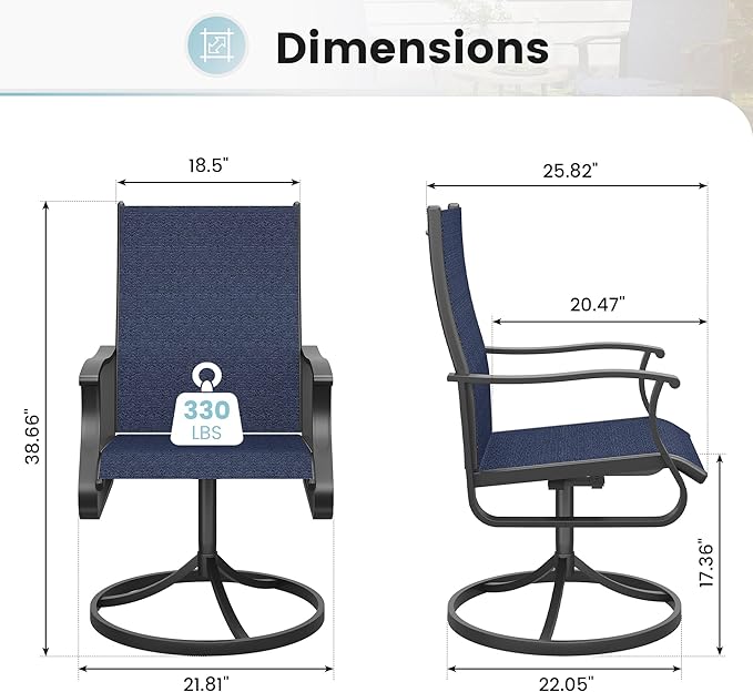 Patio Swivel Chairs Set of 2, Outdoor Dining Chairs with High Back, 360° Swivel Rocker Chair in All-Weather Textilene & Metal Frame for Garden, Porch, Backyard, Balcony(Navy)