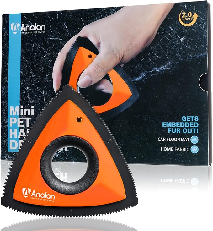 Analan Mini Pet Hair Remover for Car Detailing Supplies, Carpet Dog Hair Remover for Car Interior, Triangle Dog Hair Remover for Auto Detailing, Couch, Furniture, Lint, Carpet (Sunset Orange)