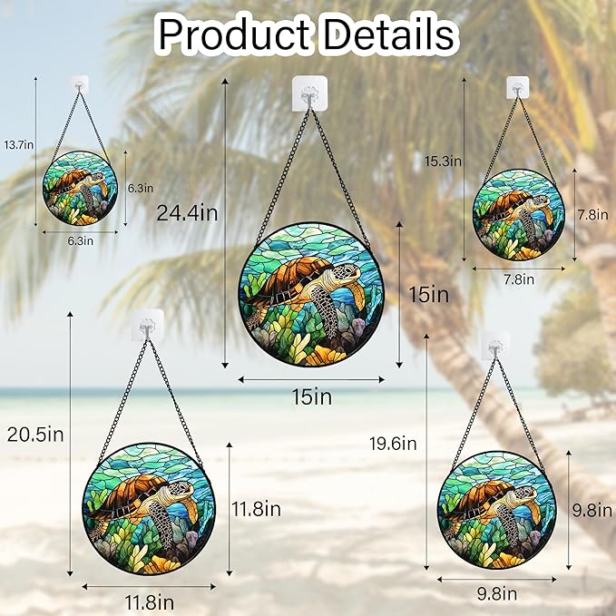 HWRHTR Stained Glass Window Hanging - Cute Sea Turtle Suncatcher for Door Garden Yard Blue Ocean Sun Catchers Decor Christmas Mother's Day Birthday Children's Gifts for Women Mom Nana Friend 15 in