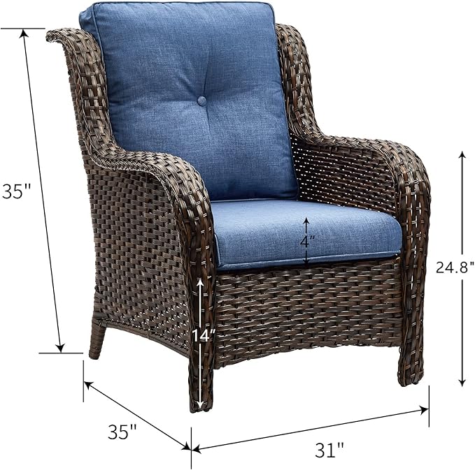 HUMMUH 5 Pieces Patio Bistro Set Wicker Patio Chairs Set of 2 with Ottomans and Side Table Rattan Outdoor Furniture Conversation Set for Yard,Garden,Porch…